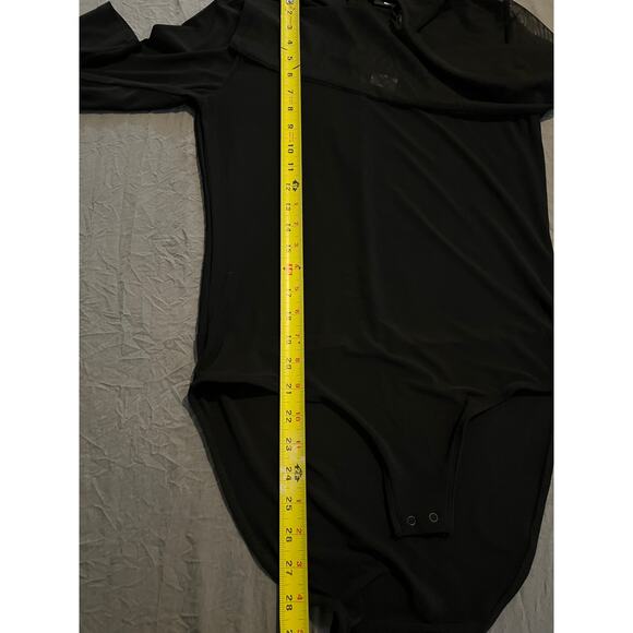 DKNY Black Mesh Sleeve Bodysuit Size M NWT Long Sleeve Mock Neck Sexy - Picture 6 of 7